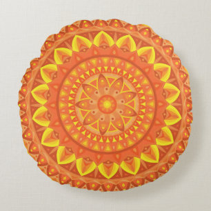 Coussins Ronds Mandala Orange Chaud Bohème Motif Vibrant Cosy