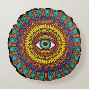 Coussins Ronds Mandala Rétro 90   Graphisme Psychédélique du Troi