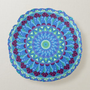 Coussins Ronds Mandala Rêves de Minuit Bleu Boho Zen