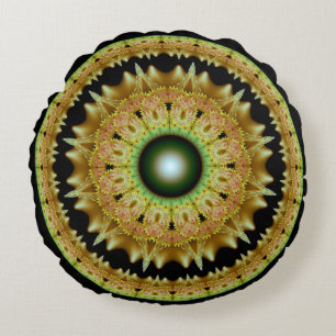 Coussins Ronds Mandala rond fractal doré