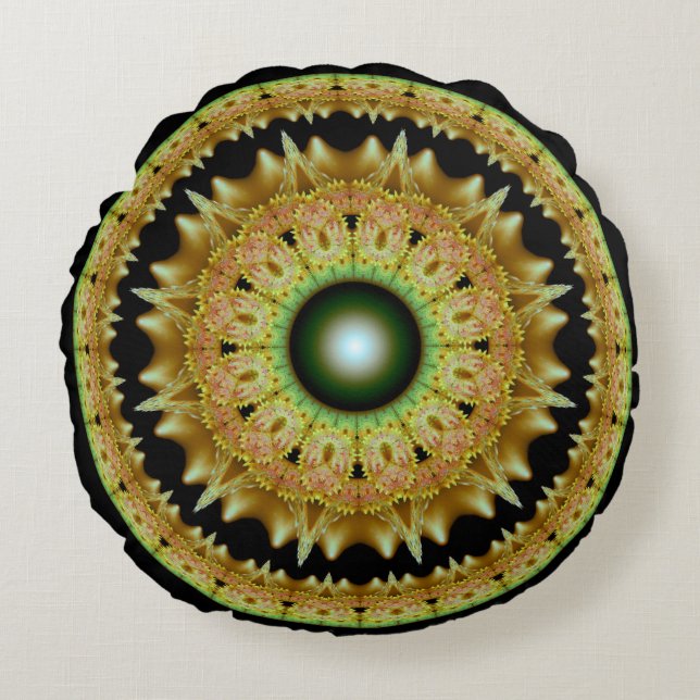 Coussins Ronds Mandala rond fractal doré (Devant)