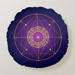 Coussins Ronds Mandala Sacré Céleste – Géométrie Mystique