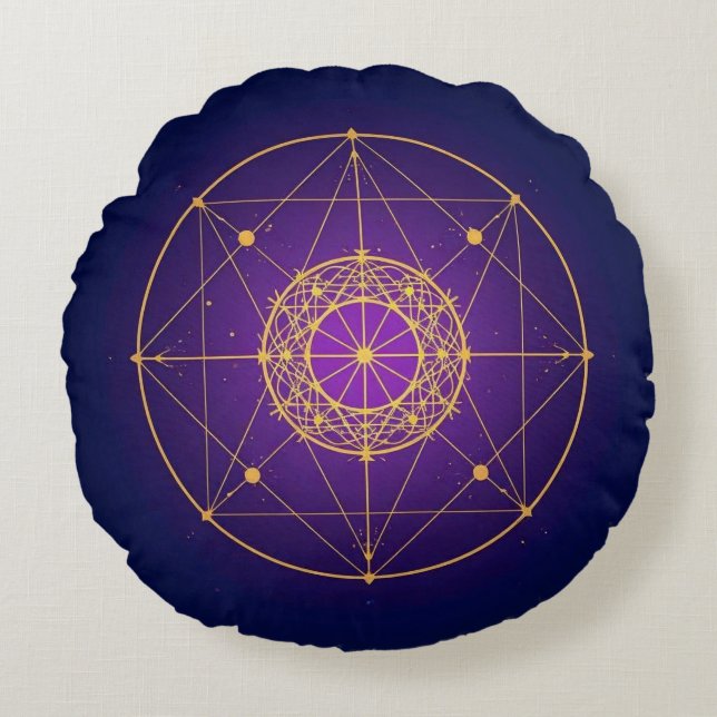 Coussins Ronds Mandala Sacré Céleste – Géométrie Mystique (Devant)