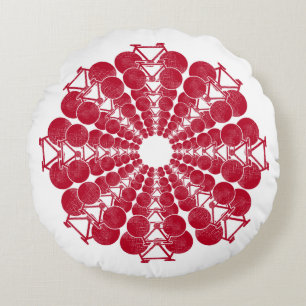 Coussins Ronds mandala vélo rouge sur blanc