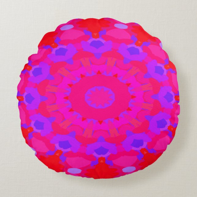 Coussins Ronds Mandala violet, rose et orange (Devant)