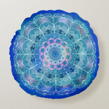 Mandala White Outline bleu Aquarelle -