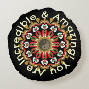 Coussins Ronds Mandala Yin Yang des Anges Dorés