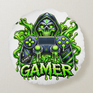 Coussins Ronds Manette fantôme de joueur Halloween de Spooky Gami