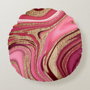 Coussins Ronds marbre Abstrait rose liquide avec parties scintill
