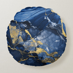 Coussins Ronds Marbre Agate Bleu Marine et Or