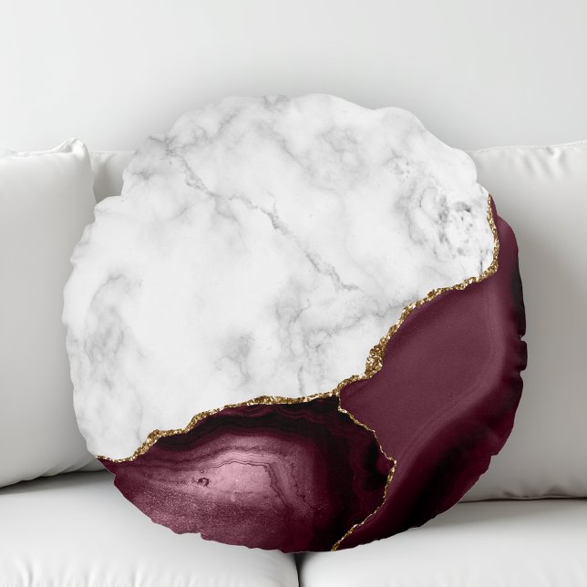 Coussins Ronds Marbre Blanc Agate de Bourgogne Doré (Créateur téléchargé)