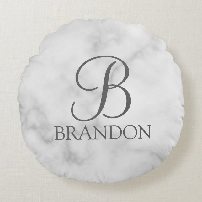 Coussins Ronds Marbre blanc de script personnalisé Monogramme et  (Devant)