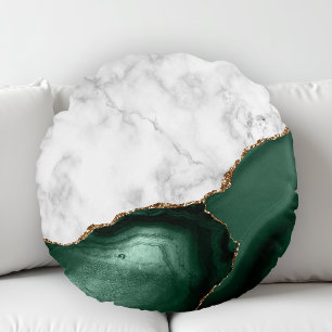 Coussins Ronds Marbre Blanc Doré Agate Vert Emeraude