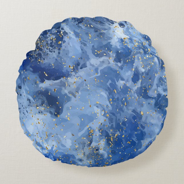 Coussins Ronds Marbre bleu et texture or (Devant)