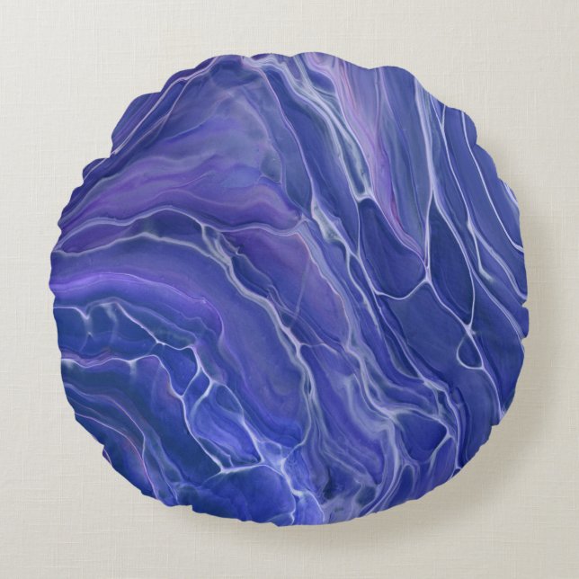 Coussins Ronds Marbre bleu lavande Acrylique Abstrait (Devant)
