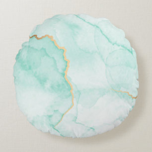 Coussins Ronds marbre bleu turquoise ondulé carreaux d'aquarelle