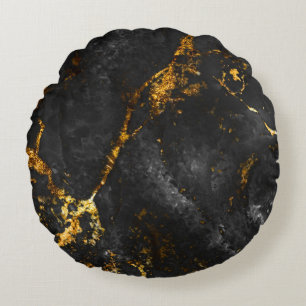 Coussins Ronds Marbre d'or noir, Motif naturel.