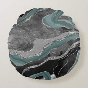 Coussins Ronds Marbre gris pâle Turquoise Agate Parties scintilla