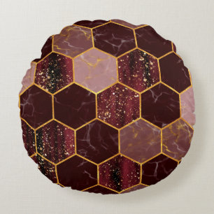 Coussins Ronds Marbre hexagone texture transparente avec or