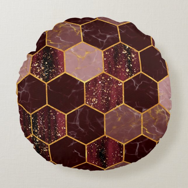 Coussins Ronds Marbre hexagone texture transparente avec or (Devant)