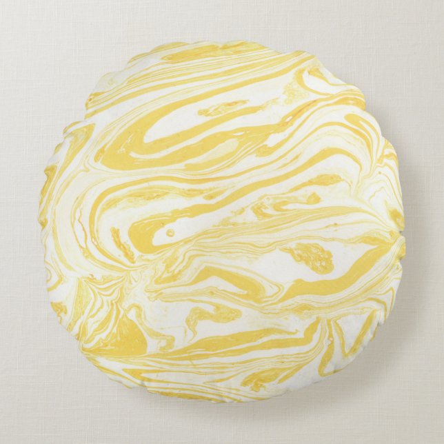 Coussins Ronds Marbre jaune élégant : Texture dessinée à la main (Devant)