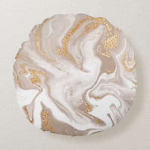 Coussins Ronds Marbre liquide beige, art de la ligne dorée.
