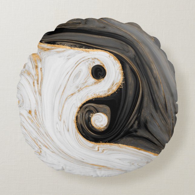 Coussins Ronds Marbre liquide Yin Yang (Devant)
