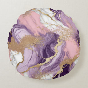 Coussins Ronds Marbre Luxueux Paillettes Rose Violet Or