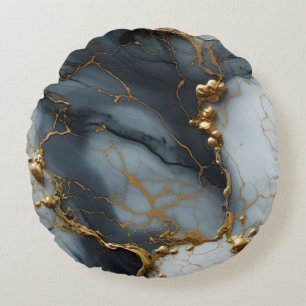Coussins Ronds Marbre Onyx Fumé avec Veines Dorées