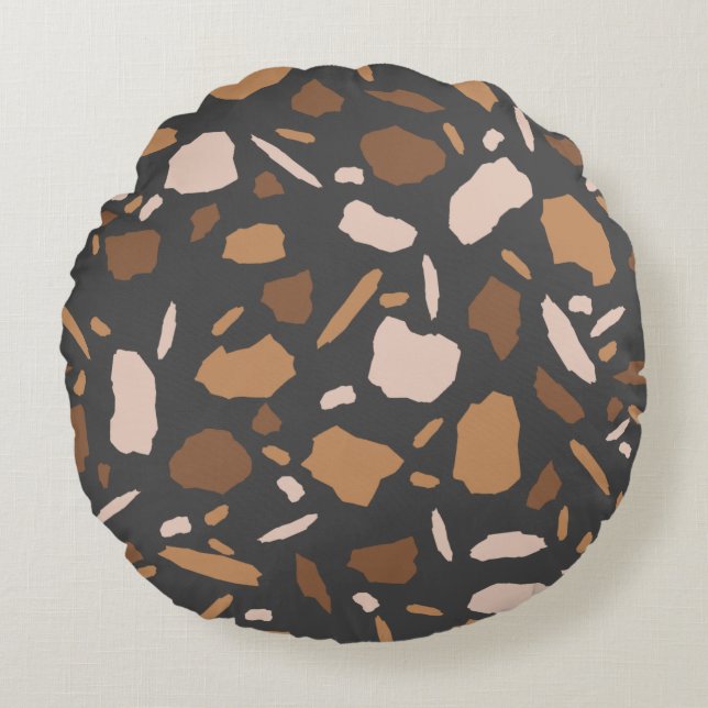 Coussins Ronds Marbre Terrazzo Brun, Beige,  Tan et Gris (Devant)