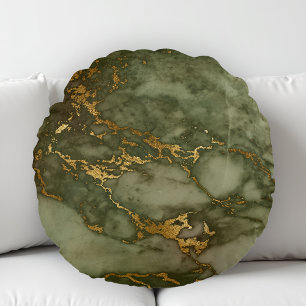 Coussins Ronds Marbre Texture Olive Green Faux Gold Foil