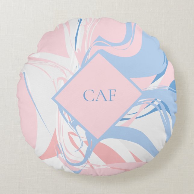 Coussins Ronds Marbre tourbillonnant bleu blanc rose Monogram (Devant)