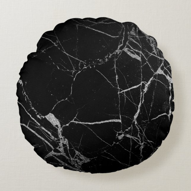 Coussins Ronds Marbre veiné noir et argent (Devant)