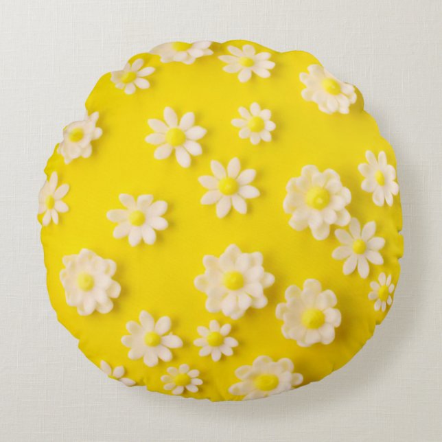 Coussins Ronds Marguerites avec un arrière - plan jaune (Devant)