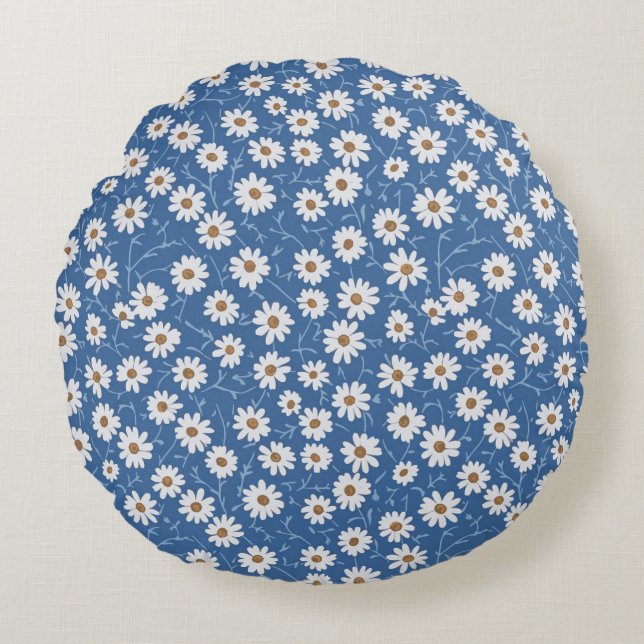 Coussins Ronds Marguerites Rêve Indigo (Devant)