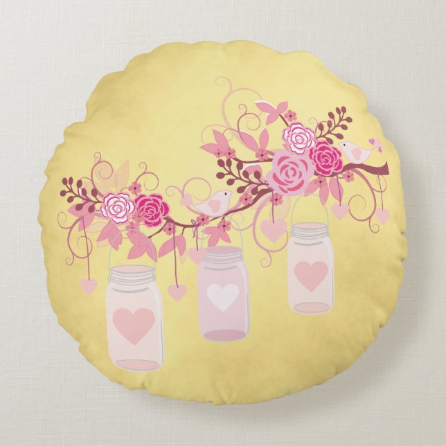 Coussins Ronds Mariage Anniversaire Cadeau Or et rose (Devant)