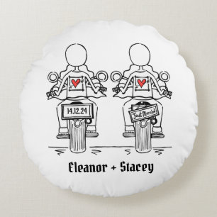 Coussins Ronds Mariage de motocyclette de deux mariées