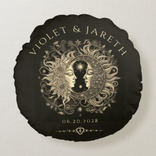 Coussins Ronds Mariage des étoiles de la lune de soleil céleste