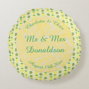 Coussins Ronds Mariage d'été tropical Ananas et Palm Feuille