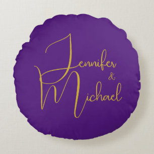 Coussins Ronds Mariage Moderne Minimaliste Plain Calligraphie Nom