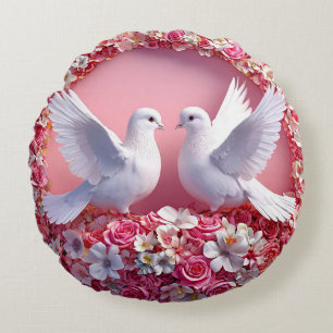 Coussins Ronds Mariage Oiseaux de l'amour Colombes blanches Roman
