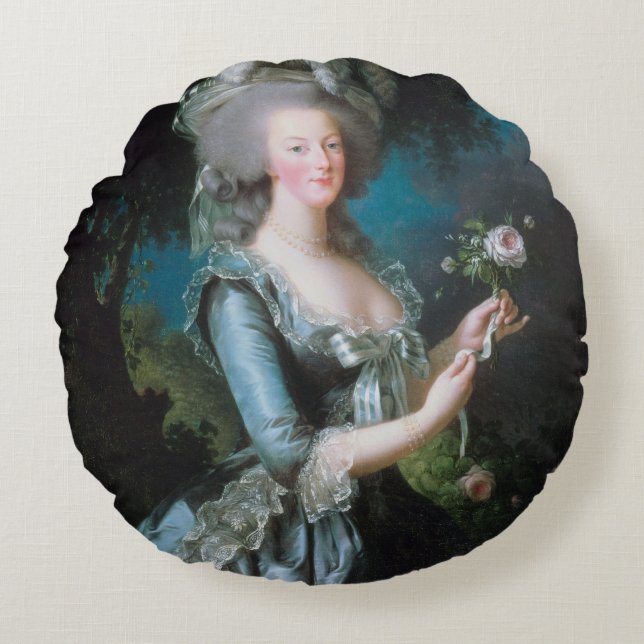 Coussins Ronds Marie Antoinette avec Rose par Elisabeth Le Brun (Devant)