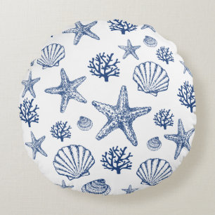 Coussins Ronds Marine White Sea Shell Motif Design côtier