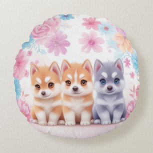 Coussins Ronds Marionnettes Kawaii Husky : Pals Pastel Lance Orei