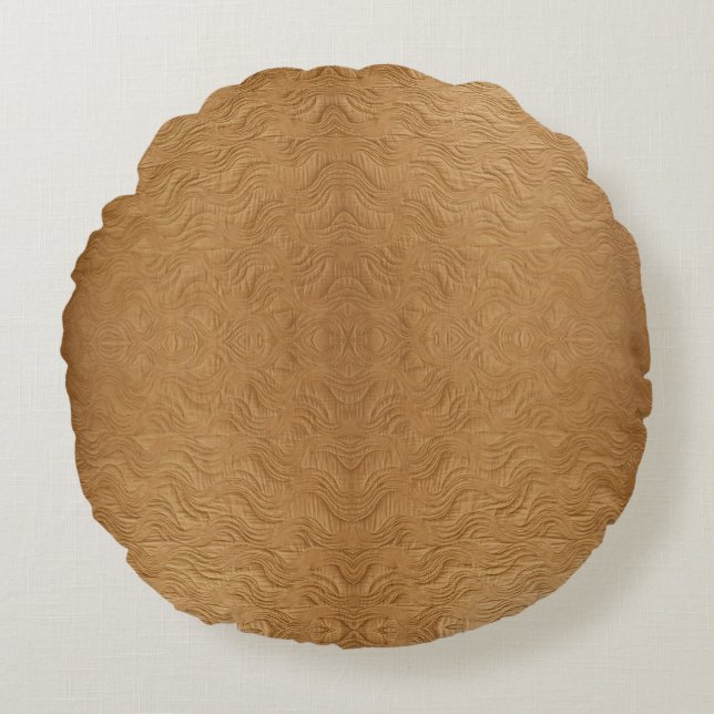 Coussins Ronds Marron Camel Moderne Vagues Ondulations Abstraites (Devant)