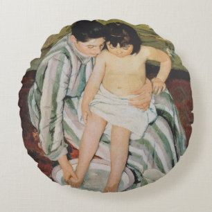 Coussins Ronds Mary Cassatt Peinture sur le bain de l'enfant