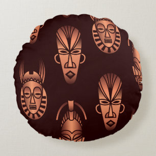 Coussins Ronds Masques africains ethniques, arrière - plans noirs