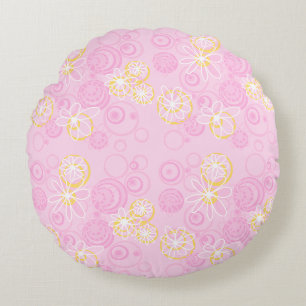 Coussins Ronds Mazipoodles bulles florales - rose jaune blanc