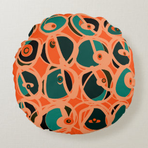 Coussins Ronds MAZIPOODLES Je vois l'oeil orange sarcelle noir
