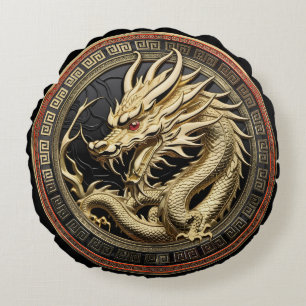 Coussins Ronds Médaillon de dragon sacré oriental en or